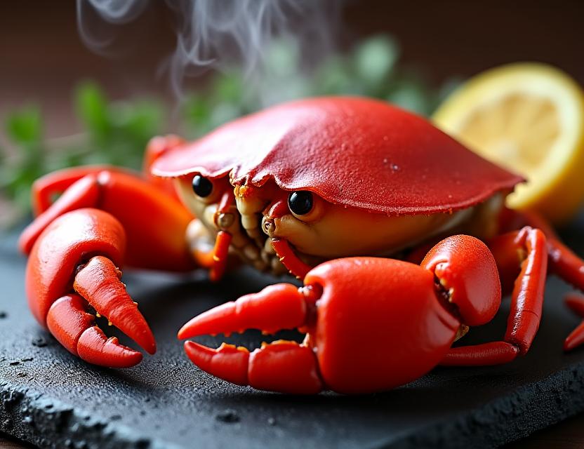 湯気の立つ茹でたての毛蟹